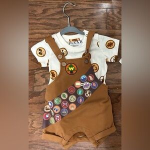 Pixar Themed Baby Romper with Brown Overalls